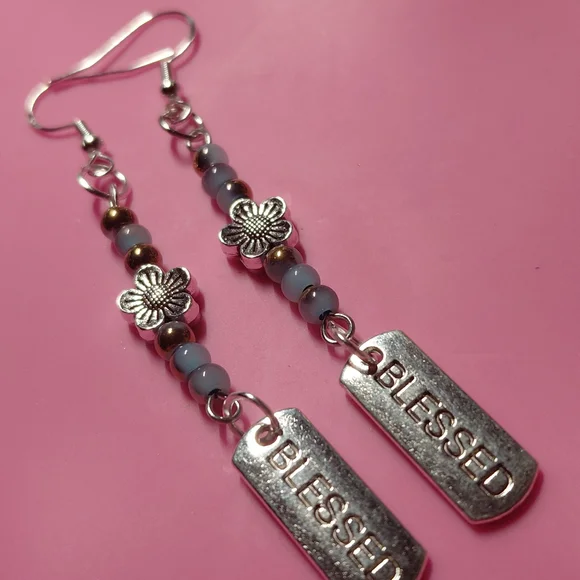 Elegant 'Blessed' Dangle Earrings With 925 Hypoallergenic Silver Hooks - Picture 3 of 5
